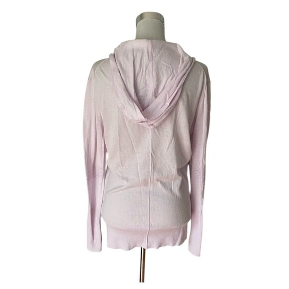 NWT Athleta Women'sSize Mediun Light Pink Hooded  Long Sleeve Top V-Neck - Picture 3 of 10